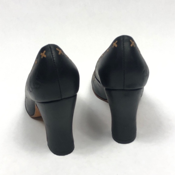 John Fluevog Black Heels with Tan Stitching - Picture 8 of 11
